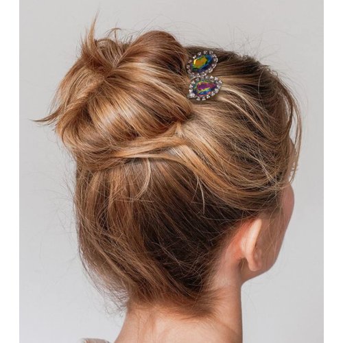 5PCS Colorful Gem Stones Bobby Pins Decorative Silver Black Hair Slides Clips Set Accessories Women