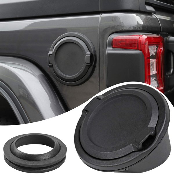 Savadicar Gas Cap Cover, Fuel Tank Door Compatible with 2018-2024 Jeep Wrangler JL JLU 4xe 2/4 Door, ABS + Aluminum Alloy Construction, Exterior Accessories, Black