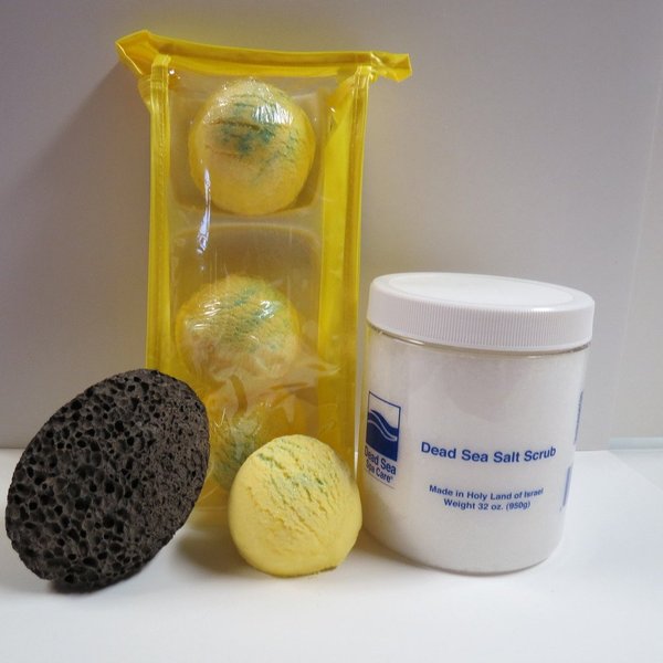Bath Bomb Products - Bubble Bath Truffles: Lemmon Verbena 3 Pack Bath Truffles, 32 oz Serenity Dry Salt Scrub and Pumice Stone by Dead Sea Spa Care, Bubble Bath, Bubble Truffles, Bath Truffle