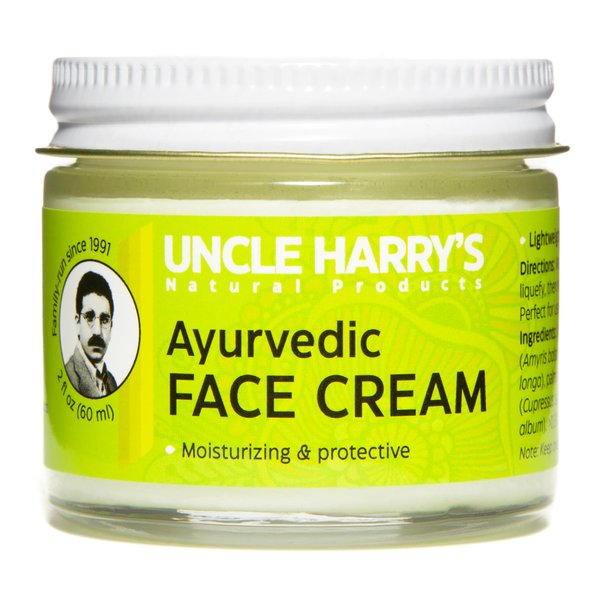 Uncle Harry's Natural Products Ayurvedic Face Cream with Jojoba Esters and Pure Essential Oils of Turmeric, Sandalwood, Palmarosa, and Cypress – For Day and Night Use, Vegan, 2 Fluid Ounce Glass Jar