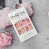 24Pcs Spring Press on Nails Short Square French Tip Fake Nails Full Cover Coffin Artificial Glue on Nails Pink Flower False Nails Design Nail Art Supplies for Women Girls DIY Acrylic Nail Decorations
