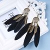Sttiafay Boho Black Feather Dangle Earrings Long Feather Tassel Earrings Vintage Tribal Feather Earrings Gold Feather Drop Earrings Jewelry for Women and Girls