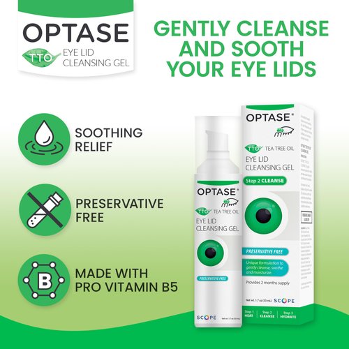 Optase TTO Eye Lid Cleansing Gel - Tea Tree Oil Eyelid Cleanser for Dry Eye Relief - Preservative Free, Natural Ingredients - Soothes Dry Eye and Eyelid Irritation - Made With Pro-Vitamin B5-1.7 oz