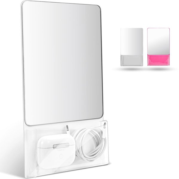 Torolle Magnetic Locker Mirror with Holder, 6.69" x 5.51" Small Real Glass Mirror with Organizer Bag for School Locker Refrigerator Bathroom Office Cabinet -White