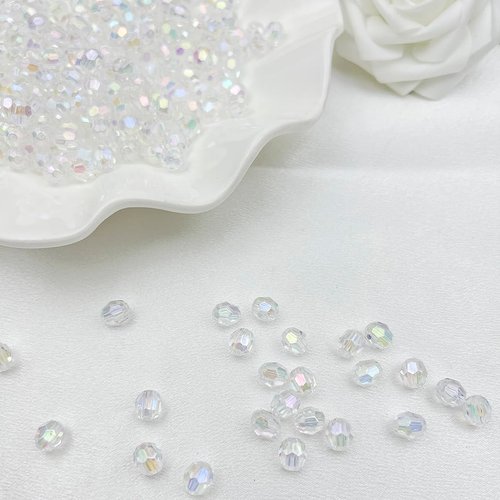 Mulutoo 200 Pcs 10MM AB Color Crystal Acrylic Beads Round Faceted Crystal Plastic Bead Spacer Beads for Jewelry Making, Bracelets Necklaces Earrings Wind Chimes Suncatchers(401 - Transparent AB)