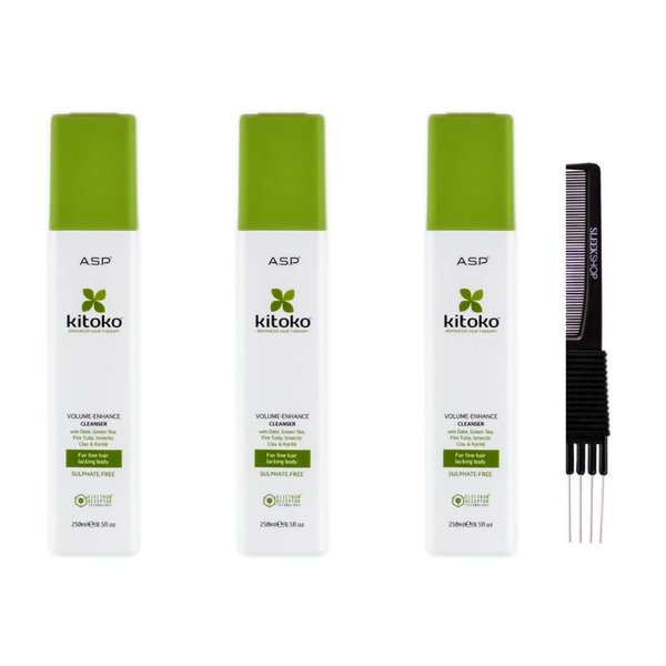 yper Asp Kitoko Volume - Enhance Leave Cleanser (8.5 oz) with Teasing Comb Pack 3