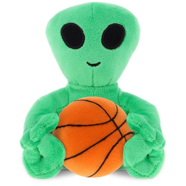 DolliBu Green Alien Stuffed Animal with Basketball Plush - Soft Huggable Alien, Adorable Alien Plush Toy, Personalized Plush Doll Toy for Kids and Adults - 6 Inches
