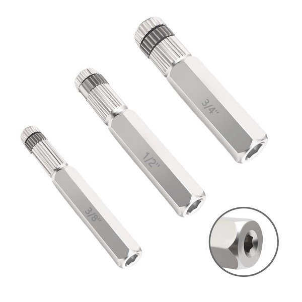 2025 Upgrade 3-Piece Internal Pipe Wrench Set, Pipe Nipple Extractor Set with Bottom Hex Notch, 3/8", 1/2" and 3/4" Pipe Capacity, Perfect for Allen Wrench Tools, Easy Internal Grip to Extract Nipples
