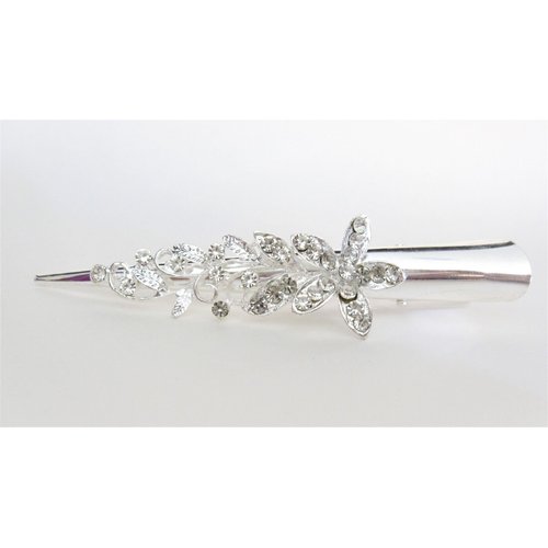 Gold or silver clear or ab crystal flower metal alligator hair clip (Primary color: Silver/clear crystal)