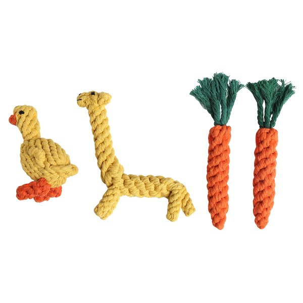 GOGOPETS Dog Chew Toys - Cute Animal & Vegetable Puppy Chew Toys Washable Cotton Rope Toys Set for Small Dog Puppy Pet (4 Packs/Set)