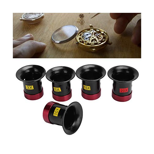 5Pcs Aluminum Alloy Magnifying Glasses, Watch Repair Glass Lens Magnifier Loupe Accessory Magnifying Glass for Watchmakers Eye Loupe Glass Tools