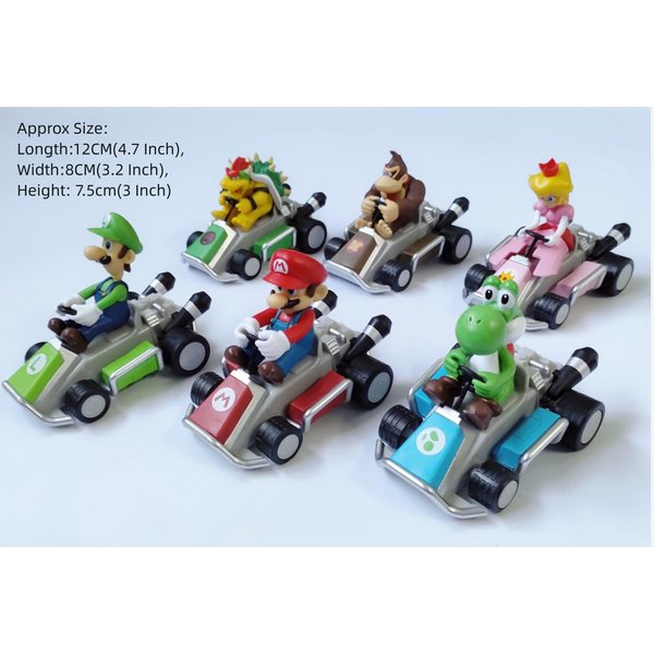 HANBO 6Pcs Bigger Size Mari Bros Kart Pull Back Cars,Great Gifts for Fans, Collectors and Kids