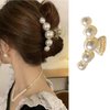 Pearl Hair Claw Elegant Big Pearl Hair Claw Clips for Women and Girls Geometric Pearl Rhinestone Strong Non-Slip Hold Hair Jaw White Acetate Hair Claws Clips Accessories for Thick and Thin Hair