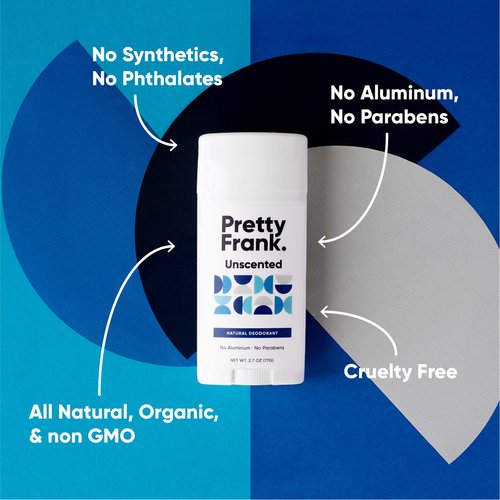 Pretty Frank Natural Deodorant Stick – Natural Deodorant for Women, Men & Teens, Aluminum-Free, Made with Baking Soda & Other Organic, Safe, and Effective Ingredients (Unscented, 1pk)