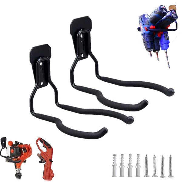Falezern Garden Power Tool Hanger, String Trimmer Hanger Bracket, 2 Pcs Metal Weed Eater Rack for Wall, Weed Eater Hanger. Garden Tool Organizer and Storage Hook for Garage Trimmer, and More.