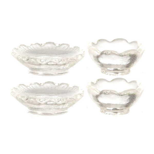 Dollhouse Miniature 1:12 Scale 2 Clear Bowls and 2 Plates SET #G8223