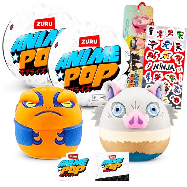 Zuru Anime Pop Mystery Set - 2 Pack Anime Pop Surprise Mini Anime Plush Toys Mystery Bundle with Stickers, More | Anime Pop Plushies for Kids