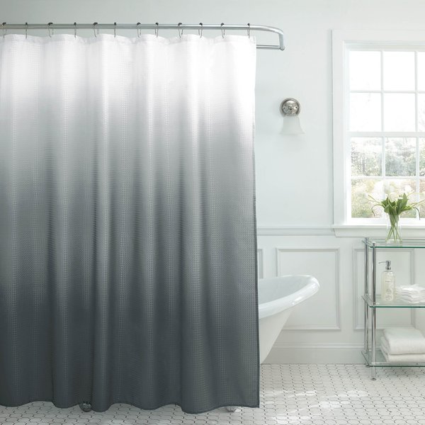 Creative Home Ideas Waffle Weave Shower Curtain Set, 70" x 72", Dark Grey Ombre 13 Piece