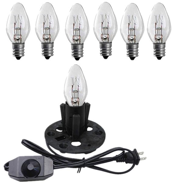 SCOMX Himalayan Salt Lamp Cord, Dimmer Switch,Christmas Bulb,Salt Lamp Cord with Dimmer Control and Base Assembly,5 Feet,E12 Base for Himalayan Salt Lampsand with six Free 8W Bulbs for Salt Lamp (1p)