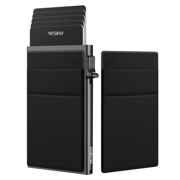 YESIIW Slim Wallet for Men - Minimalist Mens Wallet Pop up Card Holder with RFID Blocking and Money Pocket Wallets Stealth Wallet Gifts for Men Dad Husband Boyfriend Black