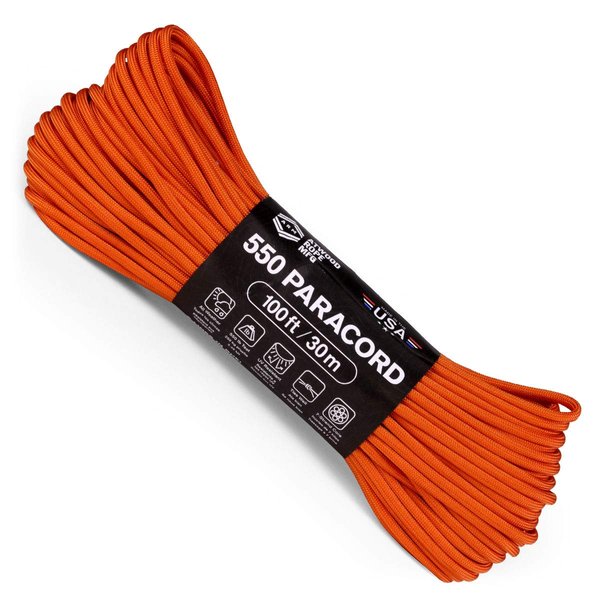 Atwood Rope MFG 550 Paracord 100 Feet 7-Strand Core Nylon Parachute Cord Outside Survival Gear Made in USA | Lanyards, Bracelets, Handle Wraps, Keychain (Burnt Orange)