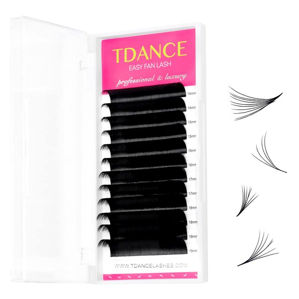 TDANCE Eyelash Extension Supplies Rapid Blooming Volume Eyelash Extensions Thickness 0.07 CC Curl Mix 14-19mm Easy Fan Volume Lashes Self Fanning Individual Eyelashes Extension (CC-0.07,14-19mm)