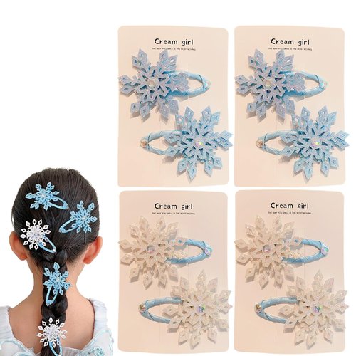 8PCS Princess Snowflake Hair Clips Blue White Christmas Hair Accessories for Women Xmas Sparkly Rhinestone Hair Barrettes Snowflake Hairpins Holiday Festive Party Gifts Decorations