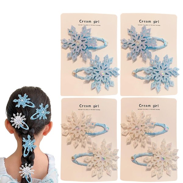 8PCS Princess Snowflake Hair Clips Blue White Christmas Hair Accessories for Women Xmas Sparkly Rhinestone Hair Barrettes Snowflake Hairpins Holiday Festive Party Gifts Decorations