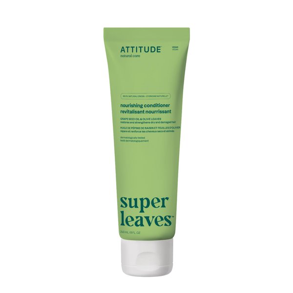 ATTITUDE Nourishing Hair Conditioner, For Dry and Damaged Hair, Naturally Derived Ingredients, Vegan Detangler, Dermatologically Tested, Grapeseed Oil and Olive Leaves, 8 Fl Oz