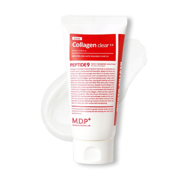 MDP M.D.P MEDI-PEEL RED LACTO COLLAGEN CLEAR 2.0, Peptide, Pore Tightening, Daily Moisturizing Cleanser, Deep Pore Cleansing, Foaming Facial Wash | 4.05 fl.oz, 120ml