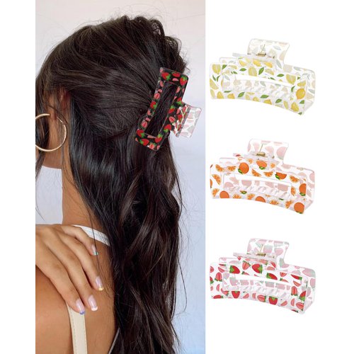 HAIMEIKANG Cute Flower Hair Claw Clips - 3 Pieces Summer Hair Clips for Women,Non-Slip Strong Hold Claw Clips for Thick/Thin Hair