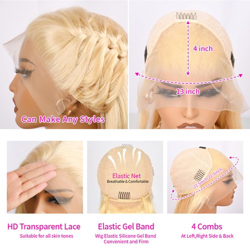 613 Lace Front Wig Human Hair 13×4 Blonde Lace Front Wigs Human Hair 180% Density Straight Lace Frontal Wig Human Hair Pre Plucked With Baby Hair HD Lace Front Wigs Human Hair for Black Women (34Inch)