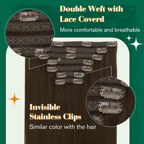 Easyouth Clip in Hair Extensions Brown Clip in Hair Extensions Real Human Hair Brown Real Human Hair Extensions Clip in Extensions Darkest Brown Hair Extensions Clip ins for Women 14inch 7pcs 70g