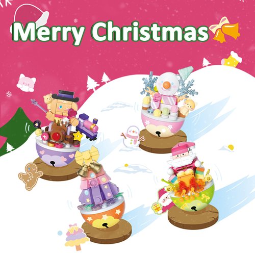 MEIEST 4 PCS Christmas Building Blocks Sets,Festival Bricks Tumbler Toys for Kids,Cute Xmas Gifts & Home Decor