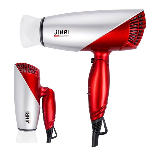 Travel Hair Dryer with Dual Voltage, 1875W Compact Hair Dryer with Folding Handle, Travel Blow Dryer (Red)