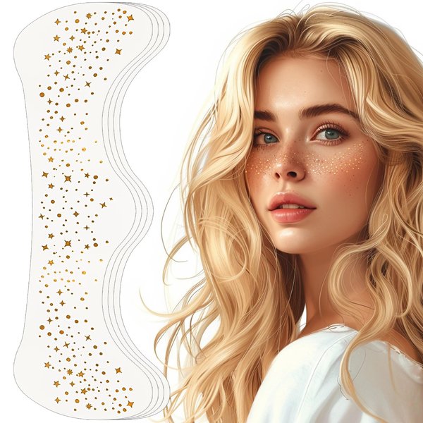 Glitter Freckles Face Tattoo, Glitter Freckles, Sparkle Makeup Patches-Gold-Face Glitter Speckles Patches, 4pcs