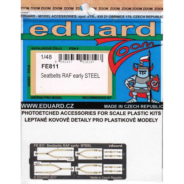 EDUFE811 1:48 Eduard Color Zoom PE - RAF Early Seatbelts [STEEL] [MODEL KIT ACCESSORY]