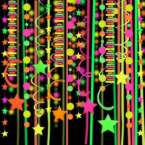 530feet UV Paper Neon Garland Neon Streamers Glow in The Dark Glow Party Supplies and Decorations Glow in The Dark Streamers Blacklight Reactive Fluorescent Black Light Neon Party Supply for Birthday