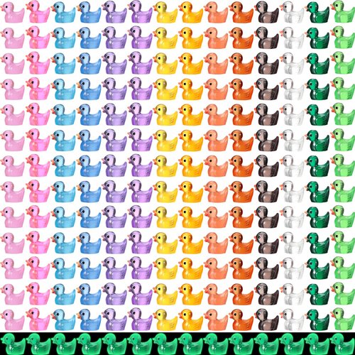 Junkin 700 Pcs Mini Resin Duck Glowing in The Dark Little Tiny Ducks Miniature Figures Dollhouse Ornament Potted Plants Cake Decoration DIY Craft Charms for Party Toys Favors 14 Colors