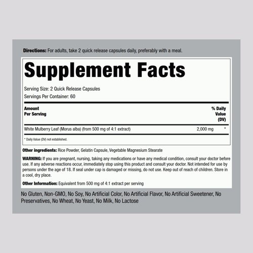 Piping Rock Mulberry Leaf Extract Capsules | 2000mg | 120 Count | Herbal Supplement | Non-GMO, Gluten Free
