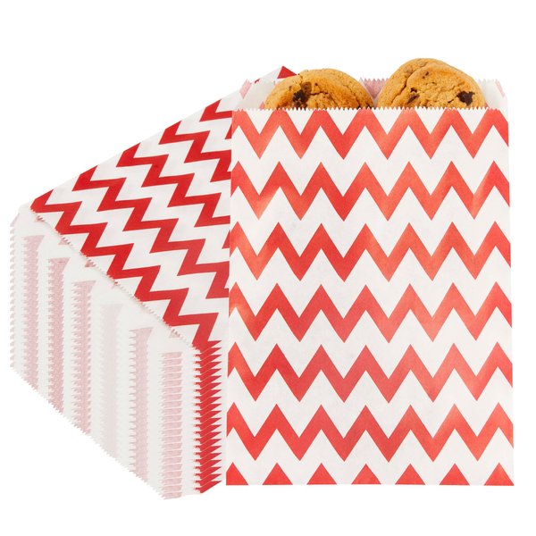 Restaurantware 7 x 5 Inch Cookie Bags 100 Biodegradable Paper Treat Bags - Use As Party Favors Or Candy Bags Food Safe Red With Zig Zags Paper Food Bags For Baked Goods For Buffets Or Parties