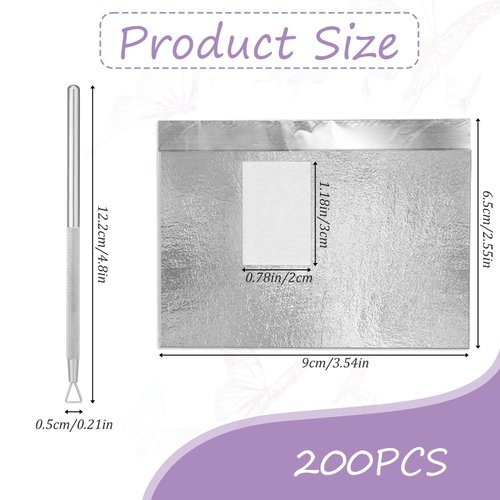 100Pcs Nail Remover Foil Wraps Nail Polish Remover Nail Foil Wraps with Pre-attached Lint Free Pad Gel Polish Remover Soak Off Foils with Cuticle Scraper for Acrylic/UV/Gel