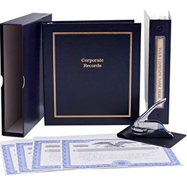 Corporate Kit (Black) - Binder, Slipcase, Minutes & Bylaws, Stock Certificates, Index Tabs & Metal Corporate Seal