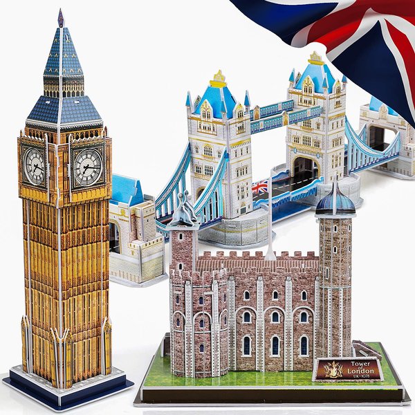 TOY Life 3D Puzzles for Adults and Kids UK - Educational Puzzles - Architectural Puzzles for Adults - Model Building Kits - 3D Model Set Big Ben, London Bridge, Tower of London for Kids Ages 8-10-12