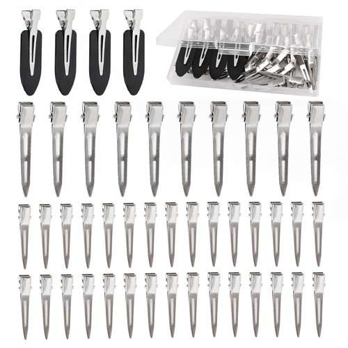 Hair Clips for Women Styling, Metal Duck Billed Pin Curl hair, 44Pcs Long Alligator Roller Clip, Hair Pins, Salon, Makeup, hair Bows, Clips to Hold Hair Rollers, Hair Dyeing, Silver& Black Dgeclr