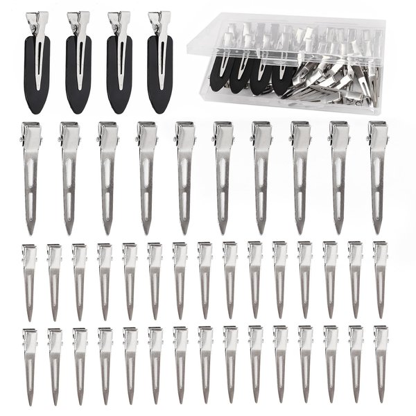 Hair Clips for Women Styling, Metal Duck Billed Pin Curl hair, 44Pcs Long Alligator Roller Clip, Hair Pins, Salon, Makeup, hair Bows, Clips to Hold Hair Rollers, Hair Dyeing, Silver& Black Dgeclr