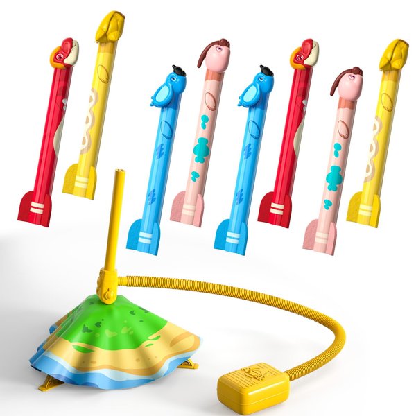 Bennol Rocket Launcher Toys for Kids, 8 Foam Dinosaur Rocket Launcher Outdoor Outside Toys for Kids Toddlers Boys Girls, 2 3 4 5 6 7 Year Old Boy Birthday Gift Ideas, Dinosaur Toys, Boy Toys