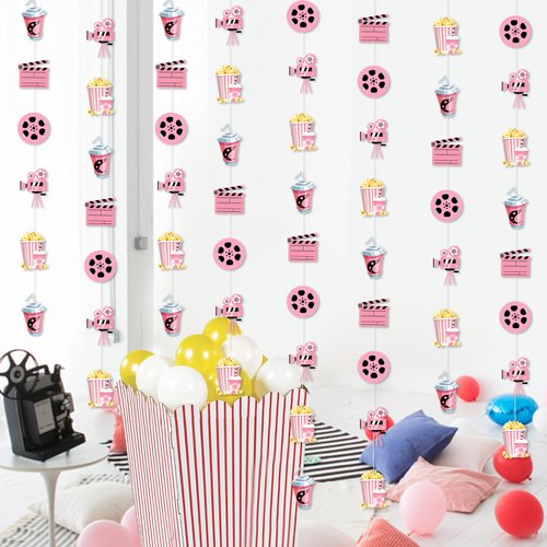 Pink Movie Night Decorations Movie Night Streamers Movie Theme Hanging Decorations Pink Girl Movie Night Birthday Party Supplies Popcorn Camera Movie Theater Decorations for Birthday Bridal Shower