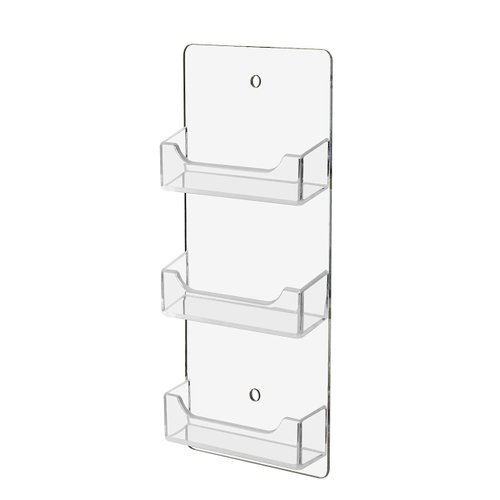 Marketing Holders Wall Mount Business Card Holder with Hanging Hardware For 3.5" x 2" Cards 3 Pocket Clear Acrylic Vertical Display Rack Organizer Holds 50 Business or 30 Gift Cards