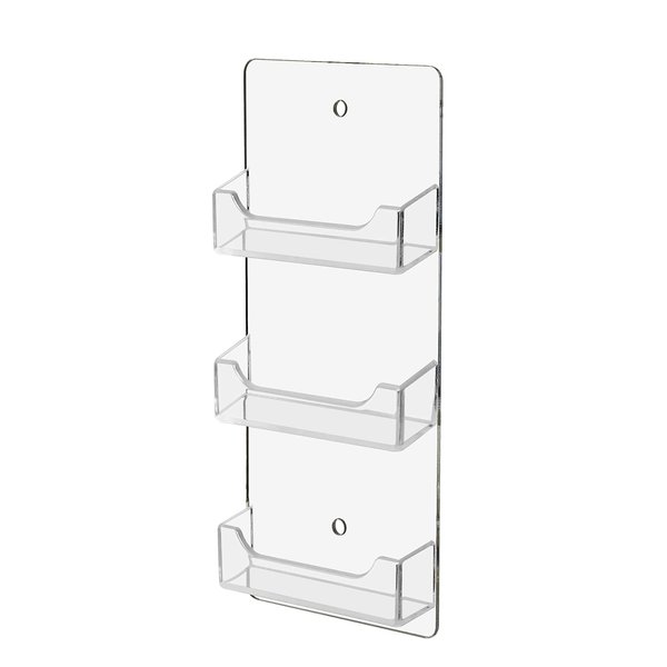 Marketing Holders Wall Mount Business Card Holder with Hanging Hardware For 3.5" x 2" Cards 3 Pocket Clear Acrylic Vertical Display Rack Organizer Holds 50 Business or 30 Gift Cards